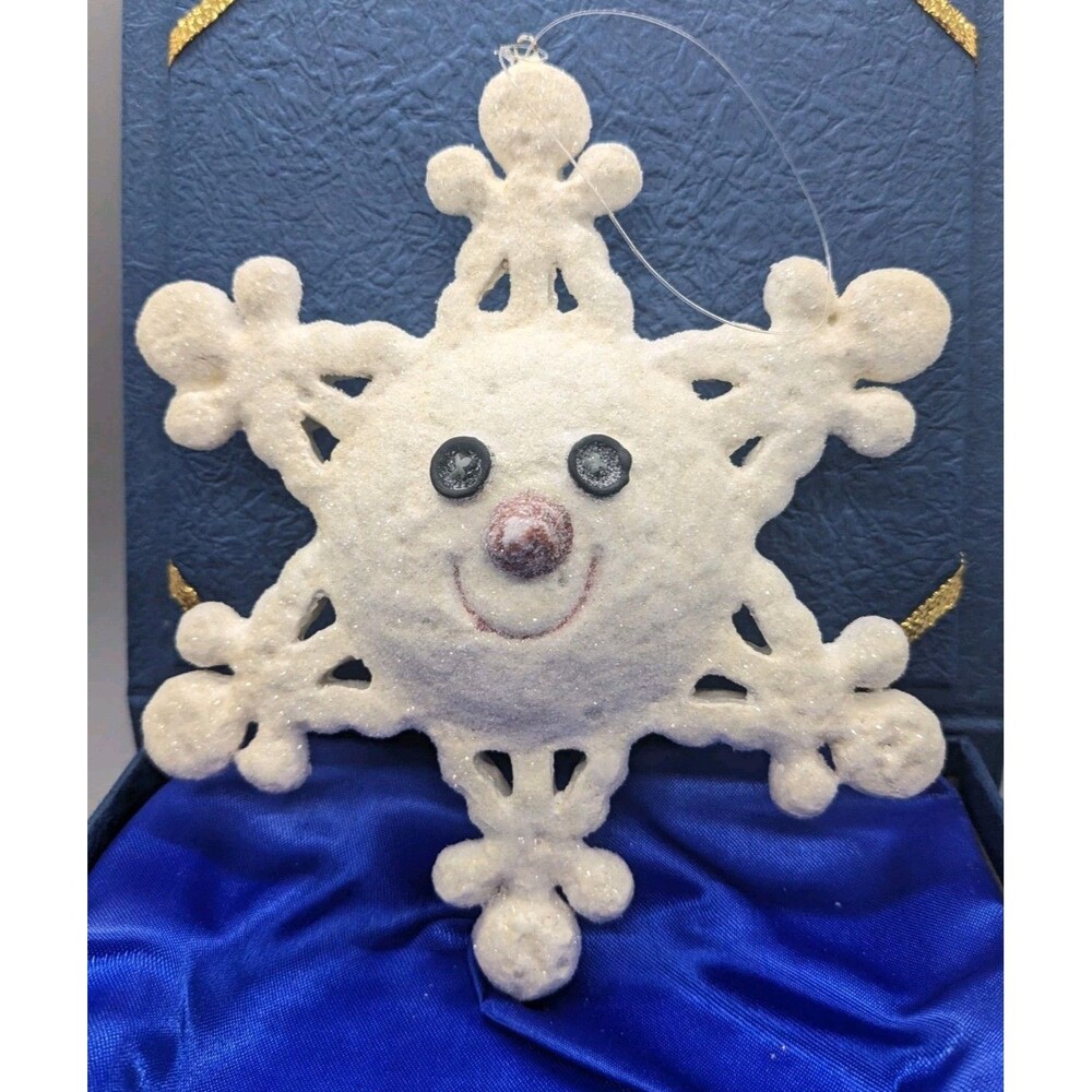 Department 56 Billy Buttons Snowflake Christmas Ornament 6" Snowman Face Glitter